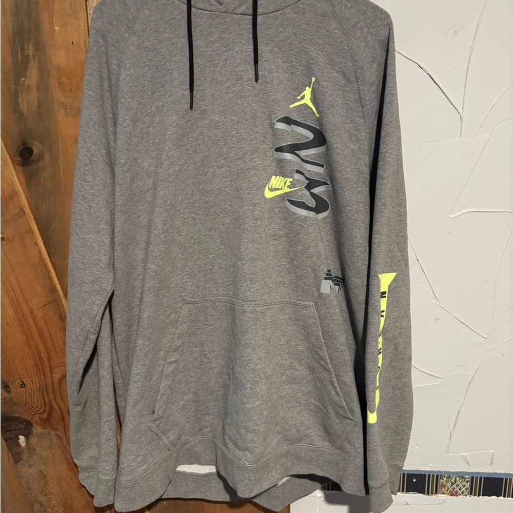 Nike Air Jordan Gray Hoodie with Neon Accents